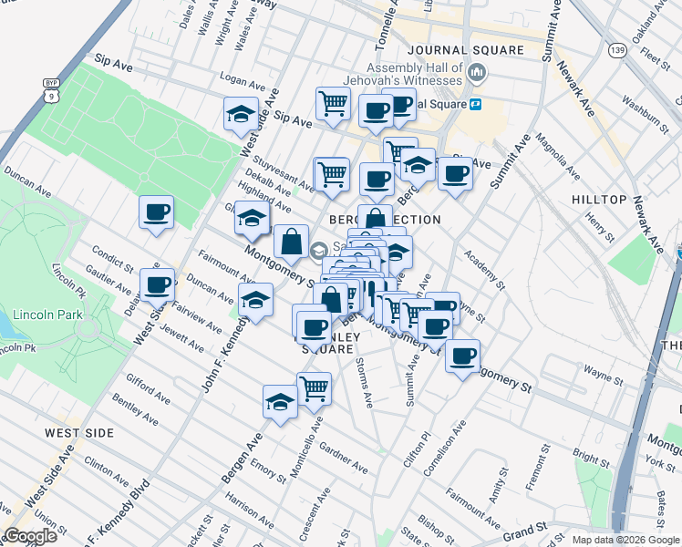 map of restaurants, bars, coffee shops, grocery stores, and more near 17A Glenwood Avenue in Jersey City