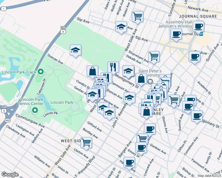 map of restaurants, bars, coffee shops, grocery stores, and more near in Jersey City