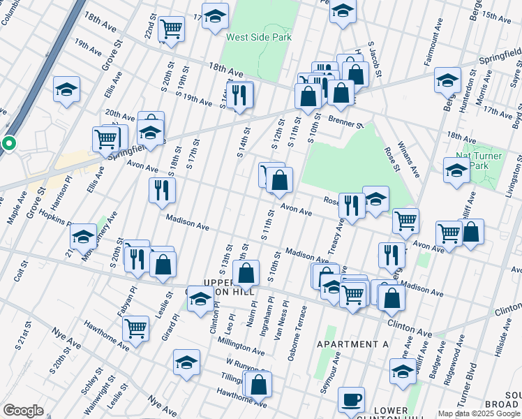 map of restaurants, bars, coffee shops, grocery stores, and more near in Newark