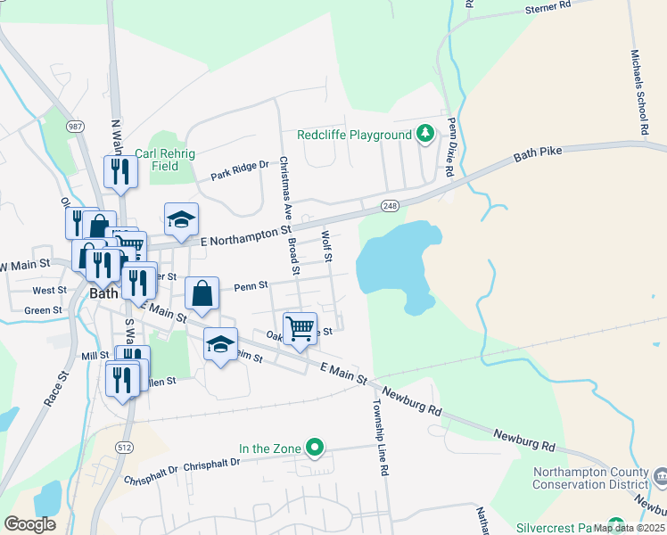 map of restaurants, bars, coffee shops, grocery stores, and more near 603 Penn Street in Bath