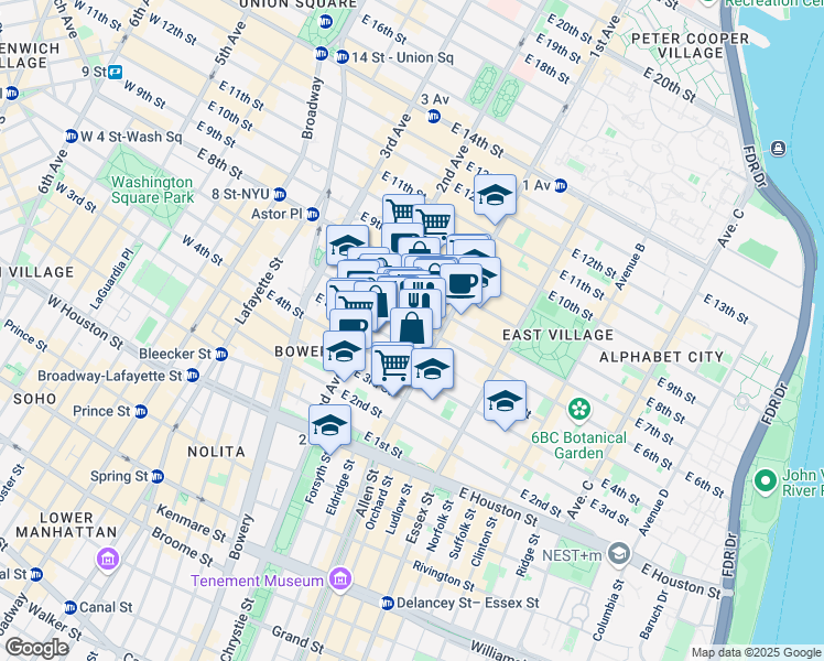 map of restaurants, bars, coffee shops, grocery stores, and more near 330 East 6th Street in New York