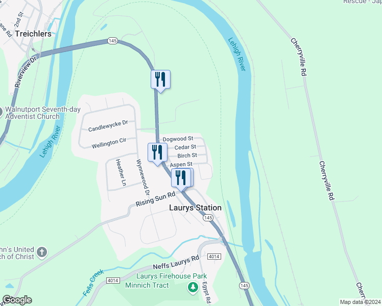 map of restaurants, bars, coffee shops, grocery stores, and more near 1082 Dogwood Street in Laurys Station