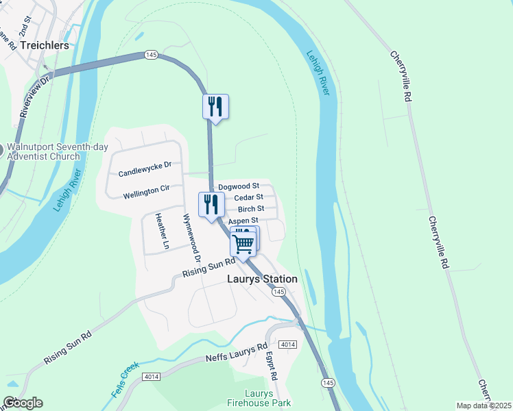 map of restaurants, bars, coffee shops, grocery stores, and more near 1082 Dogwood Street in Laurys Station