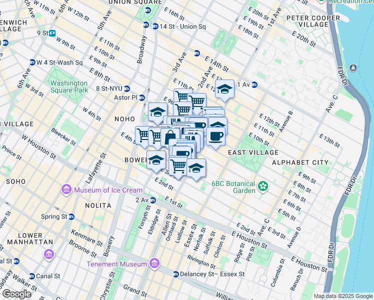 map of restaurants, bars, coffee shops, grocery stores, and more near 330 East 6th Street in New York