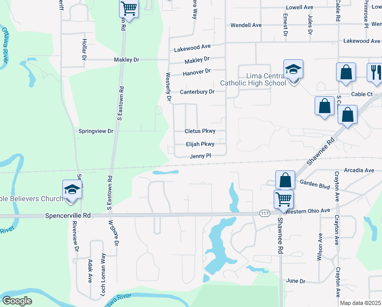 map of restaurants, bars, coffee shops, grocery stores, and more near 3030 Jenny Place in Lima