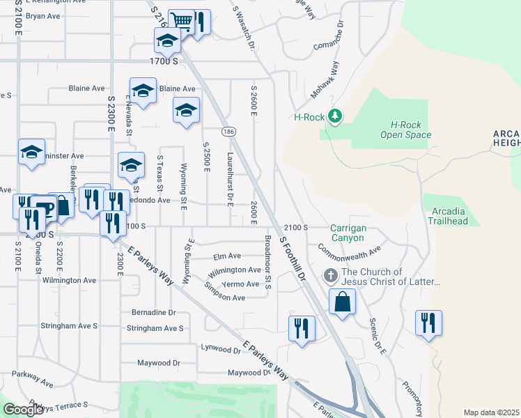 map of restaurants, bars, coffee shops, grocery stores, and more near in Salt Lake City