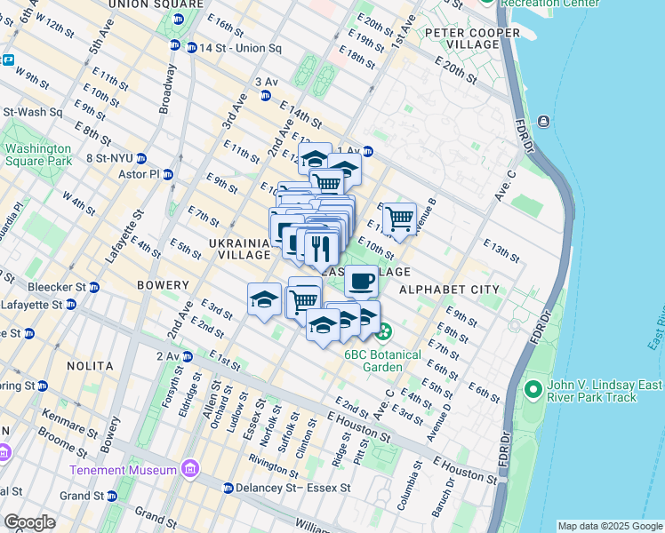 map of restaurants, bars, coffee shops, grocery stores, and more near 320 Saint Marks Place in New York