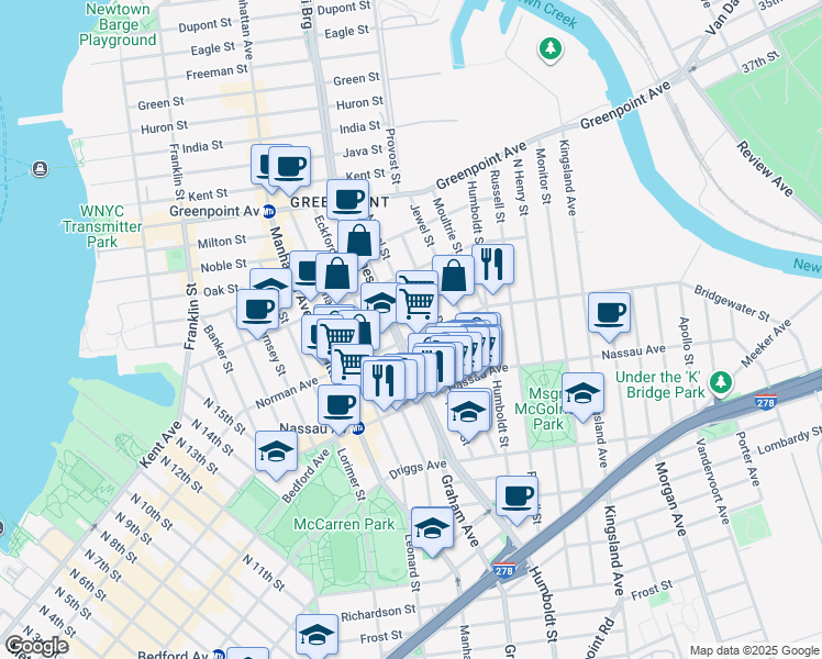 map of restaurants, bars, coffee shops, grocery stores, and more near in Brooklyn