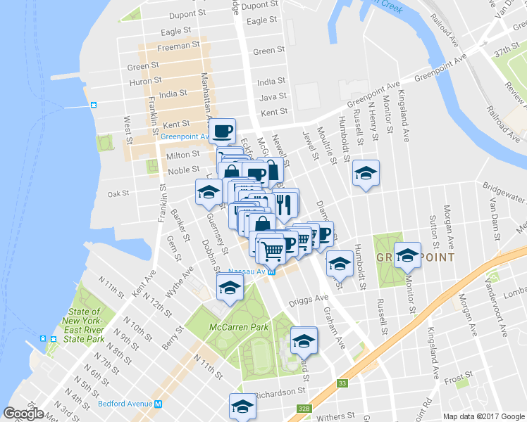 map of restaurants, bars, coffee shops, grocery stores, and more near 639 Leonard Street in Brooklyn