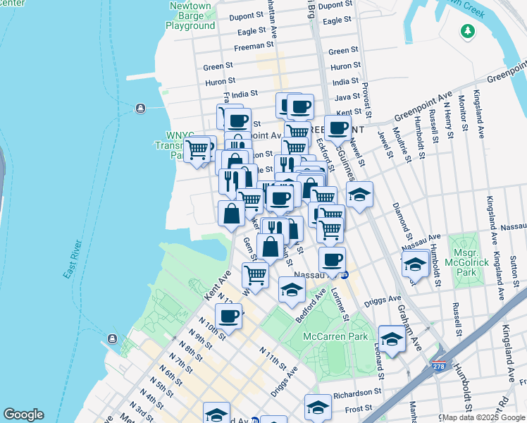 map of restaurants, bars, coffee shops, grocery stores, and more near in Brooklyn