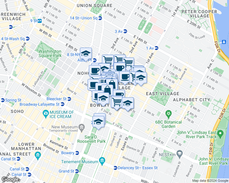 map of restaurants, bars, coffee shops, grocery stores, and more near in New York