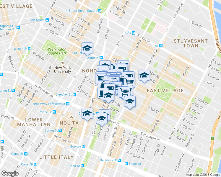 map of restaurants, bars, coffee shops, grocery stores, and more near in New York