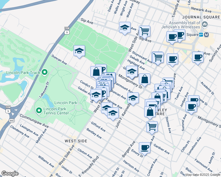 map of restaurants, bars, coffee shops, grocery stores, and more near in Jersey City