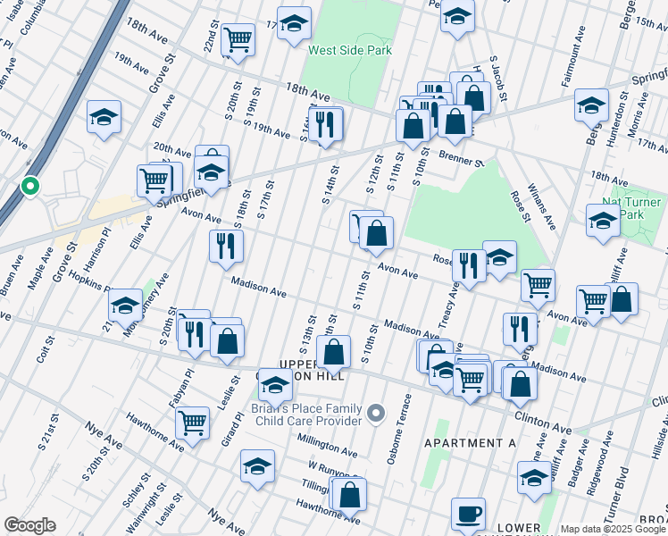 map of restaurants, bars, coffee shops, grocery stores, and more near in Newark