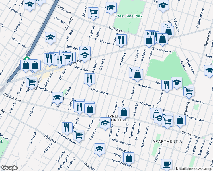 map of restaurants, bars, coffee shops, grocery stores, and more near 801 South 15th Street in Newark
