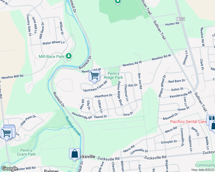 map of restaurants, bars, coffee shops, grocery stores, and more near 1335 Silo Drive in Easton