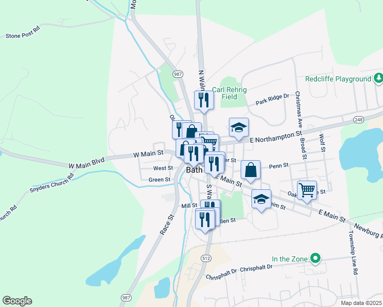 map of restaurants, bars, coffee shops, grocery stores, and more near 114 South Chestnut Street in Bath