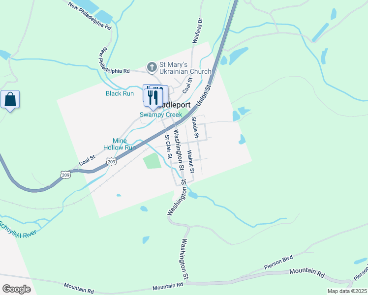 map of restaurants, bars, coffee shops, grocery stores, and more near 58 Washington Street in Middleport
