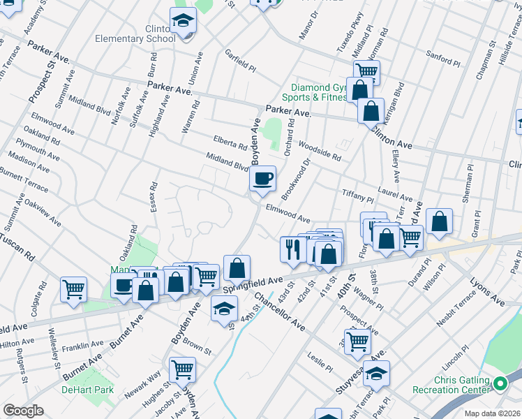 map of restaurants, bars, coffee shops, grocery stores, and more near 1 Boyden Avenue in Maplewood