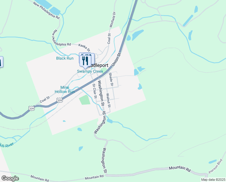 map of restaurants, bars, coffee shops, grocery stores, and more near Shade Street in Middleport