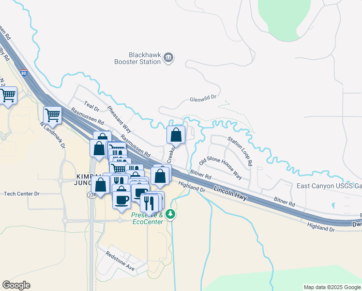 map of restaurants, bars, coffee shops, grocery stores, and more near 1357 Fiddich Glen Lane in Park City