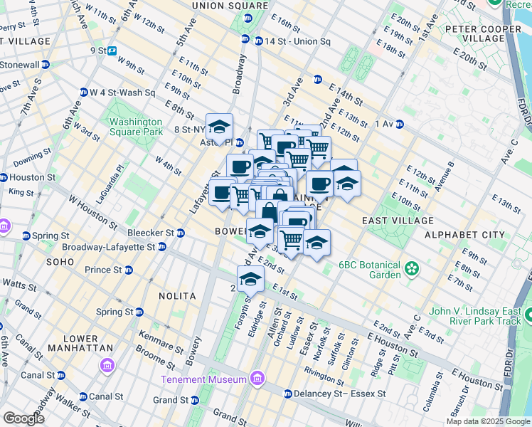 map of restaurants, bars, coffee shops, grocery stores, and more near in New York