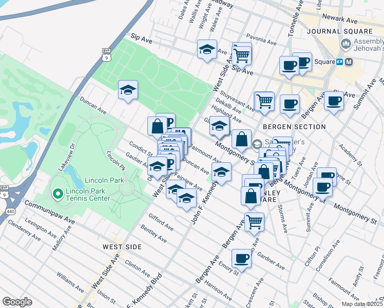 map of restaurants, bars, coffee shops, grocery stores, and more near in Jersey City