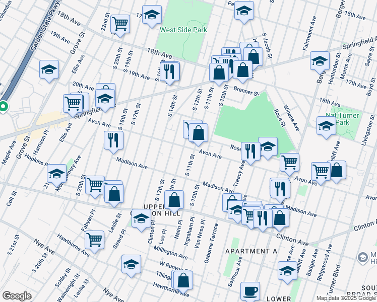 map of restaurants, bars, coffee shops, grocery stores, and more near in Newark