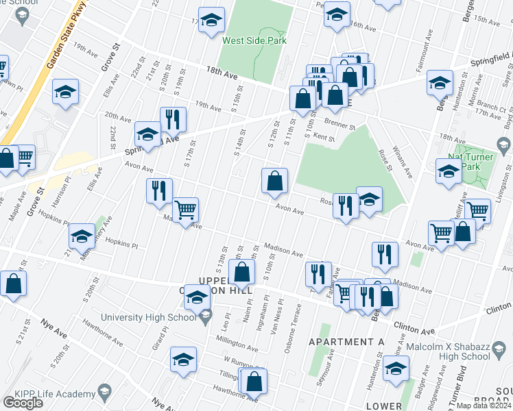 map of restaurants, bars, coffee shops, grocery stores, and more near in Newark