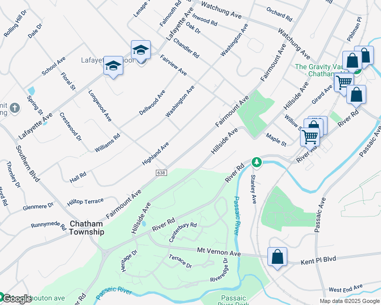 map of restaurants, bars, coffee shops, grocery stores, and more near 261 Fairmount Avenue in Chatham