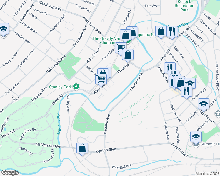 map of restaurants, bars, coffee shops, grocery stores, and more near 12 Perrin Street in Chatham