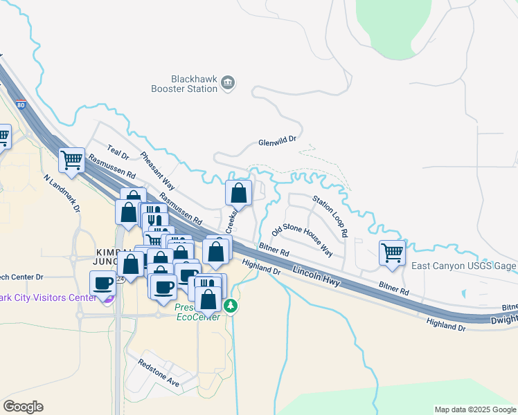 map of restaurants, bars, coffee shops, grocery stores, and more near 6598 Glenwild Drive in Park City