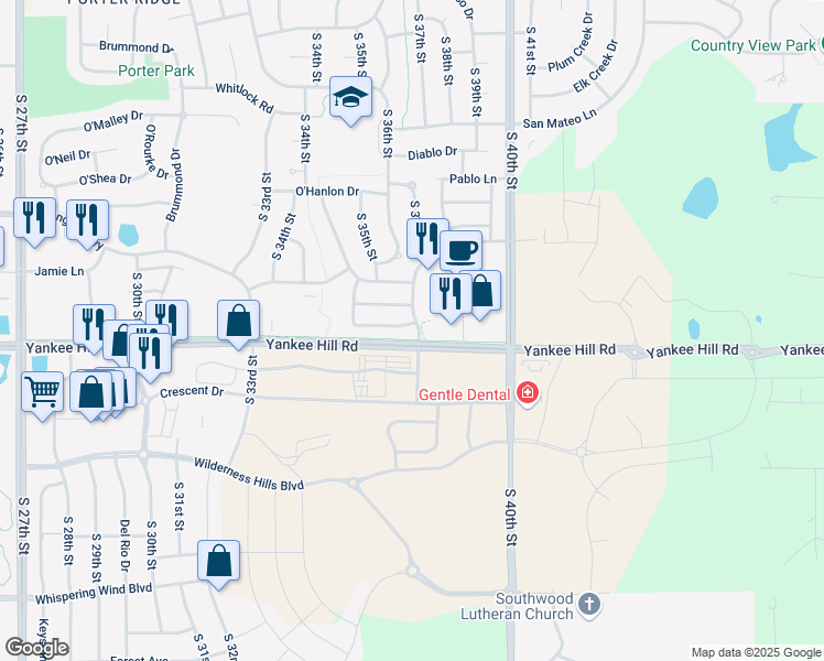 map of restaurants, bars, coffee shops, grocery stores, and more near 3631 O'Sullivan Road in Lincoln