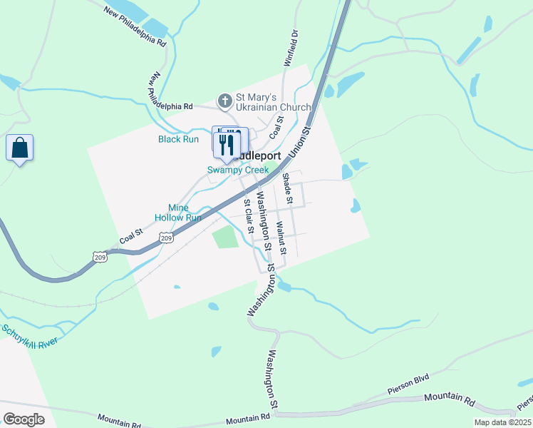 map of restaurants, bars, coffee shops, grocery stores, and more near 54 Washington Street in Middleport