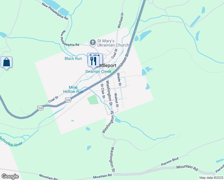 map of restaurants, bars, coffee shops, grocery stores, and more near 54 Washington Street in Middleport