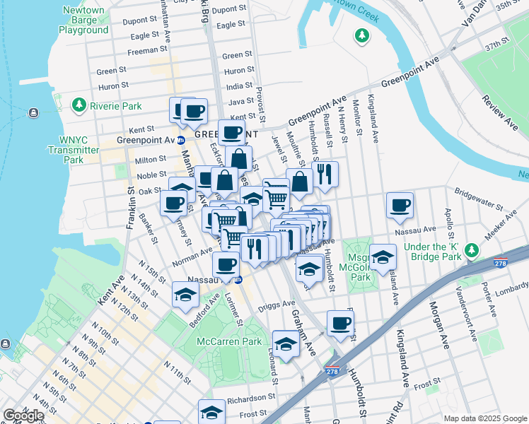 map of restaurants, bars, coffee shops, grocery stores, and more near in Brooklyn