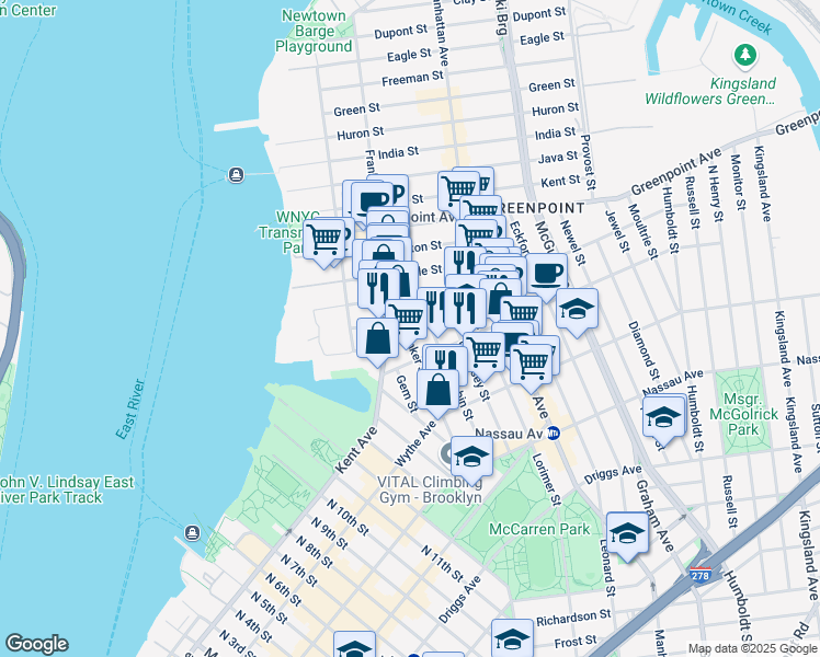 map of restaurants, bars, coffee shops, grocery stores, and more near in Brooklyn