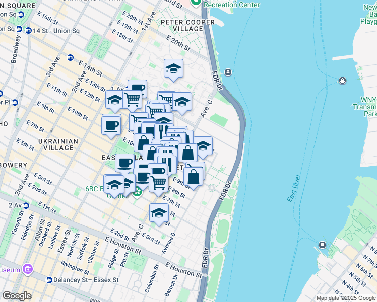 map of restaurants, bars, coffee shops, grocery stores, and more near in New York