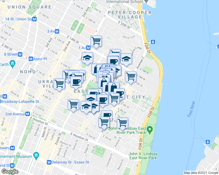 map of restaurants, bars, coffee shops, grocery stores, and more near in New York