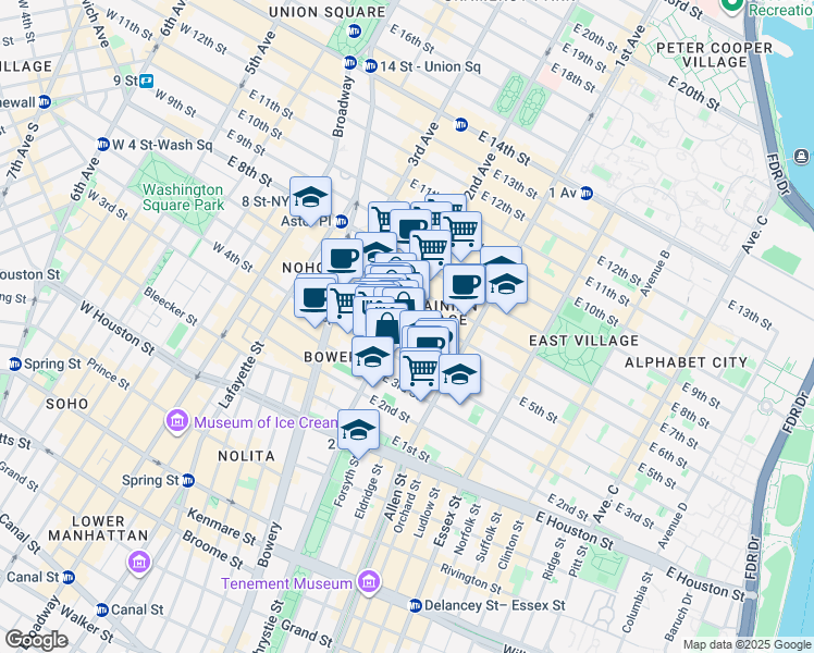 map of restaurants, bars, coffee shops, grocery stores, and more near in New York