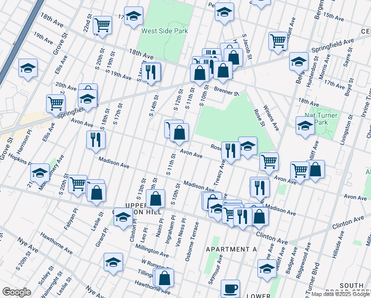 map of restaurants, bars, coffee shops, grocery stores, and more near 776 South 11th Street in Newark