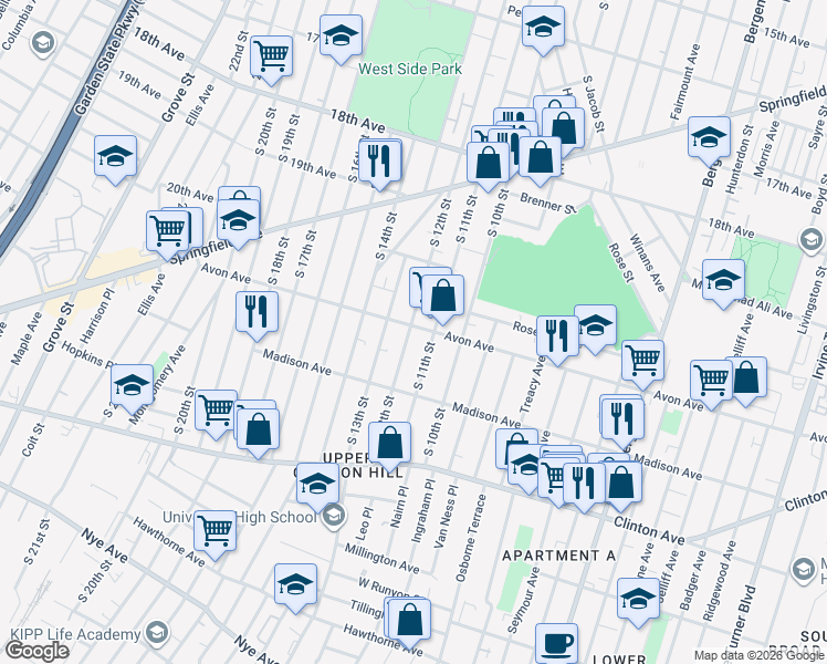 map of restaurants, bars, coffee shops, grocery stores, and more near in Newark