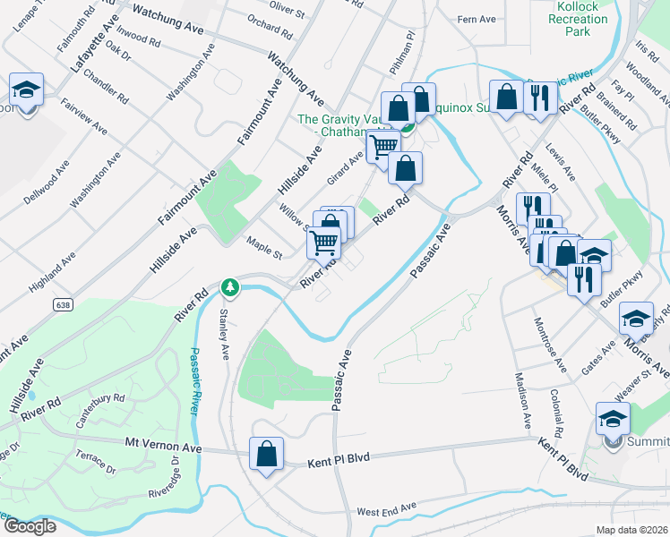 map of restaurants, bars, coffee shops, grocery stores, and more near 67 River Road in Chatham