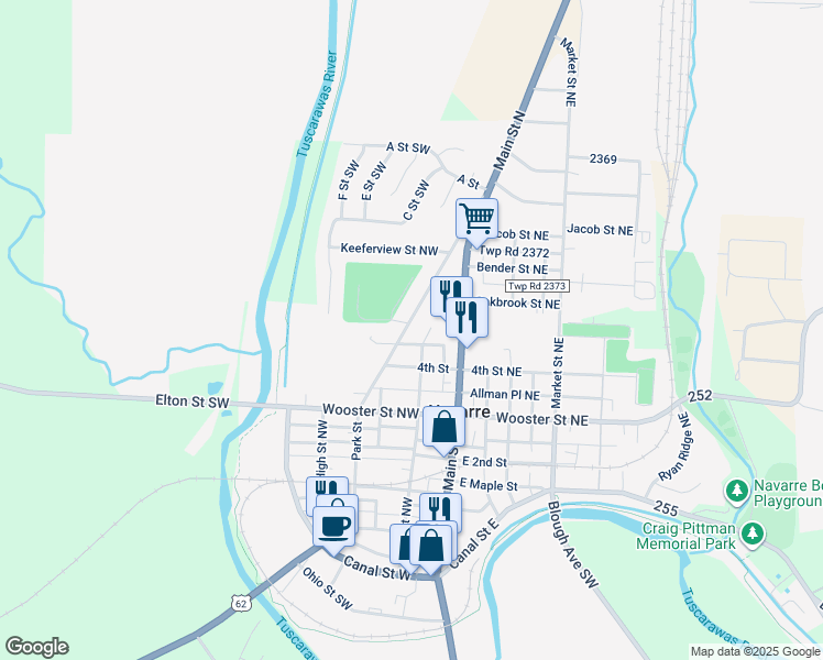map of restaurants, bars, coffee shops, grocery stores, and more near 517 Basin Street Northwest in Navarre