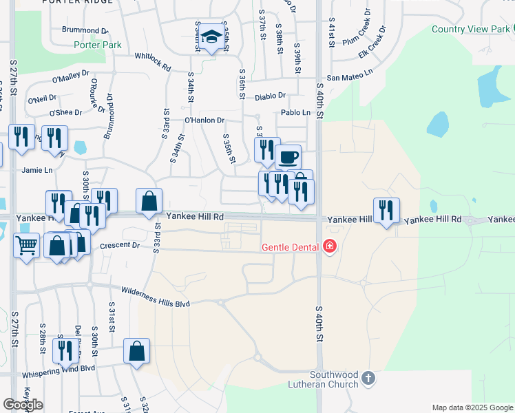 map of restaurants, bars, coffee shops, grocery stores, and more near 3631 O'Sullivan Road in Lincoln