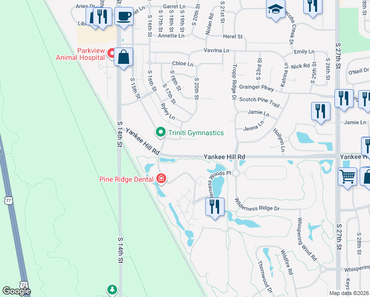 map of restaurants, bars, coffee shops, grocery stores, and more near 8455 Cody Drive in Lincoln