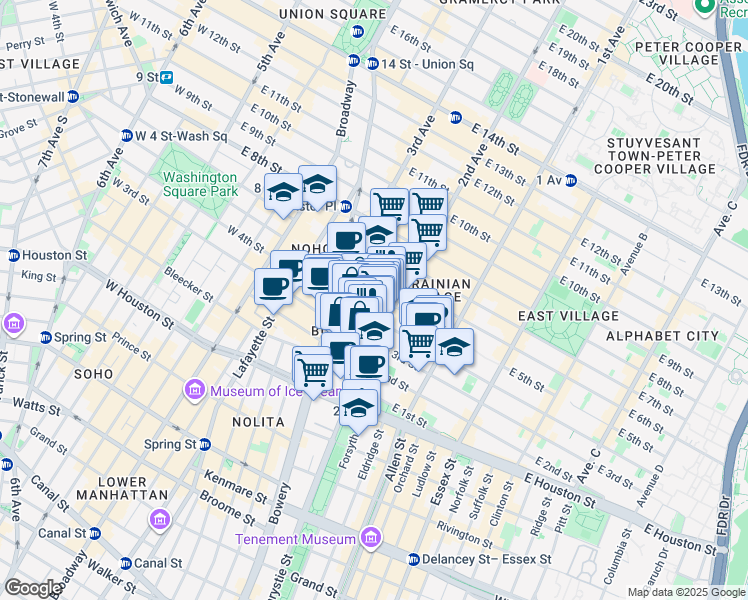 map of restaurants, bars, coffee shops, grocery stores, and more near 234 East 5th Street in New York