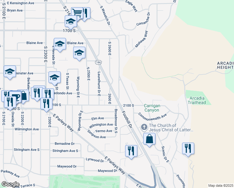 map of restaurants, bars, coffee shops, grocery stores, and more near in Salt Lake City