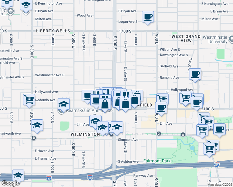 map of restaurants, bars, coffee shops, grocery stores, and more near 2024 700 East in Salt Lake City