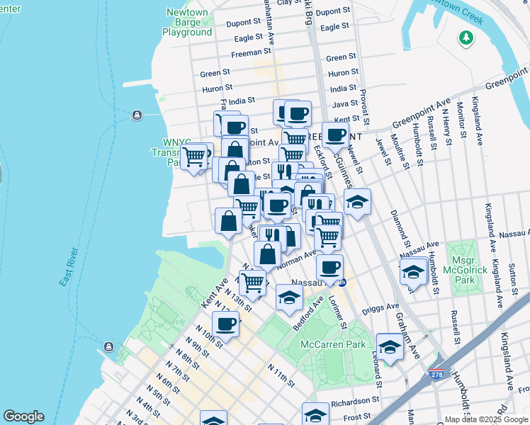 map of restaurants, bars, coffee shops, grocery stores, and more near in Brooklyn